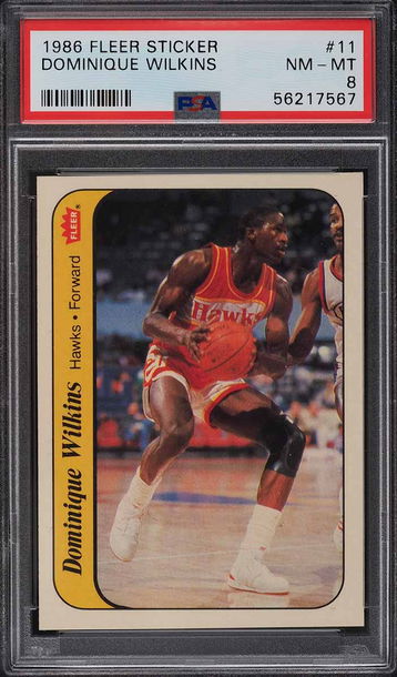 1986 FLEER STICKER DOMINIQUE WILKINS ROOKIE RC #11 PSA 8 NM-MT