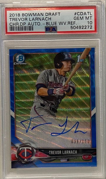 2018 Bowman Chrome Trevor Larnach Blue Auto PSA 10