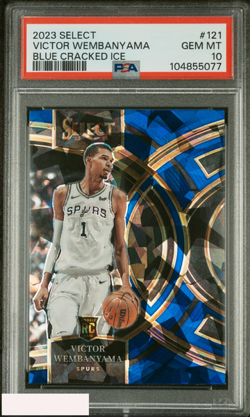 2023 PANINI SELECT VICTOR WEMBANYAMA #121 BLUE CRACKED ICE ROOKIE RC PSA 10
