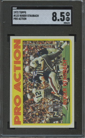 1972 Topps Pro Action #122 Roger Staubach Dallas Cowboys SGC 8.5 NM/MT+