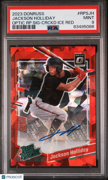 Jackson Holliday 2023 Optic Rated Prospect Red Cracked Ice Auto /23 PSA 9
