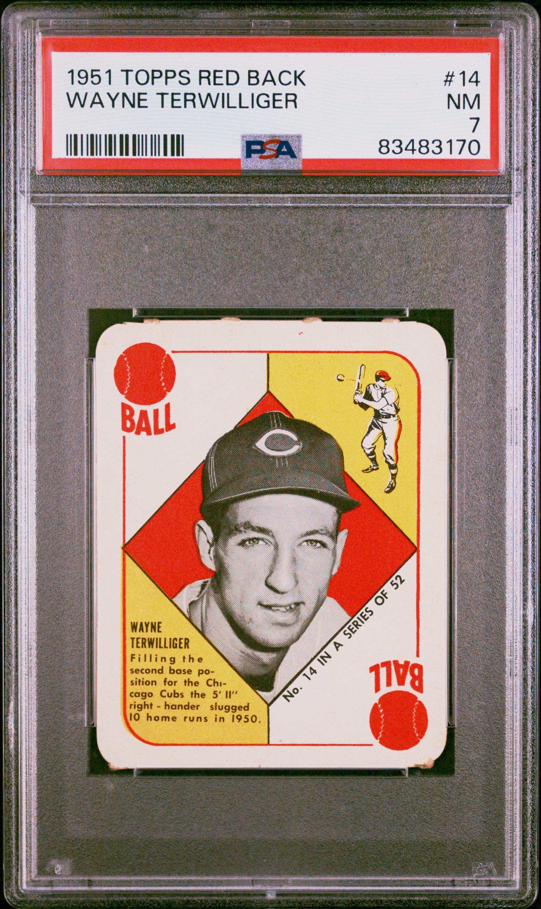 1951 Topps Red Back Wayne Terwilliger #14 PSA 7 NEW LABEL VINTAGE BASEBALL