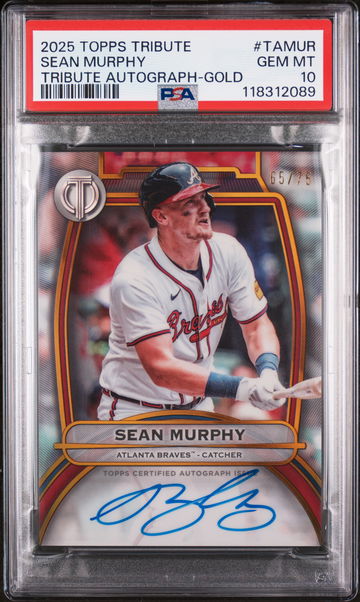 2025 Topps Tribute Tribute Autographs Gold Sean Murphy #TAMUR /75 PSA 10