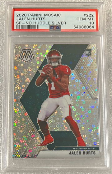2020 Panini Mosaic Jalen Hurts RC #222 SP No Huddle Silver Prizm PSA 10 Gem Mint 