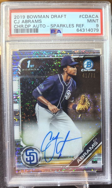 2019 Bowman Chrome Draft CJ Abrams 1st Sparkle Refractor Auto /71 Mint PSA 9