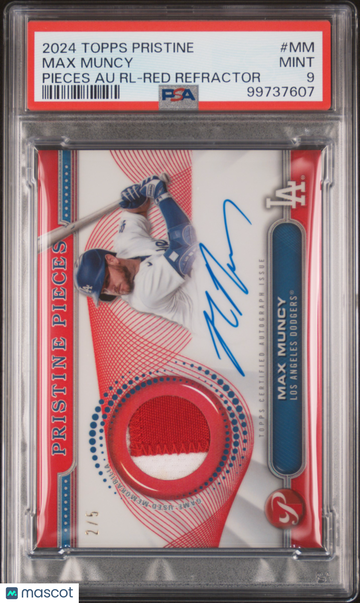 2024 Topps Pristine Pristine Pieces Autograph Relics Max Muncy #MM RL Red Refractor /5 PSA 9