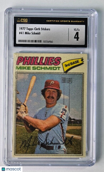 1977 Topps Baseball Cloth Stickers #41 MIKE SCHMIDT Phillies CSG 4 VG-EX