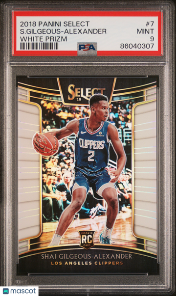 PSA 9 2018 Select Shai Gilgeous-Alexander White Prizm Concourse RC #7 /149