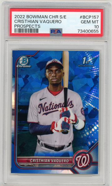 2022 Bowman Chrome Sapphire Cristhian Vaquero 1st Prospect #BCP-157 PSA 10 GEM MINT Nationals