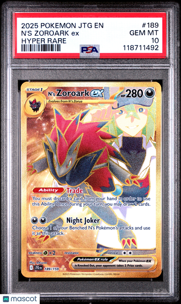 2025 Pokemon JTG EN-Journey Together N'S Zoroark EX Hyper Rare PSA 10 #189
