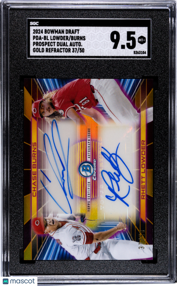 2024 Bowman Draft Lowder Burns #PDA-BL Pros. Dual Autograph Gold Refractor SGC 9.5