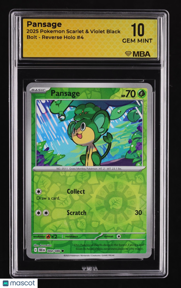 2025 Pokemon Scarlet & Violet Black Bolt Pansage Reverse Holo MBA 10 #4