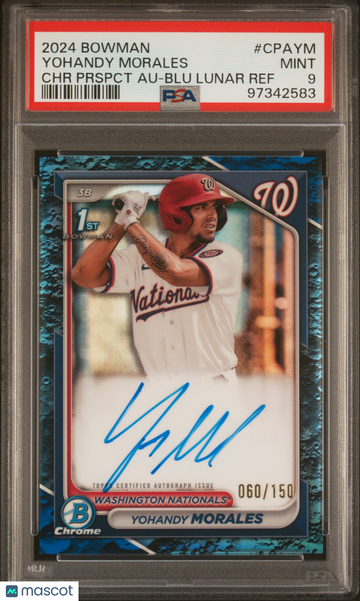2024 Bowman Chrome Prospect Autographs Yohandy Morales #CPAYM Prspct Blu Lunar Ref /150 PSA 9