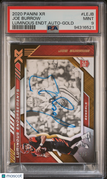 2020 Panini XR Luminous Endorsements Autographs Joe Burrow #LEJB Endt. Auto Gold /5 PSA 9