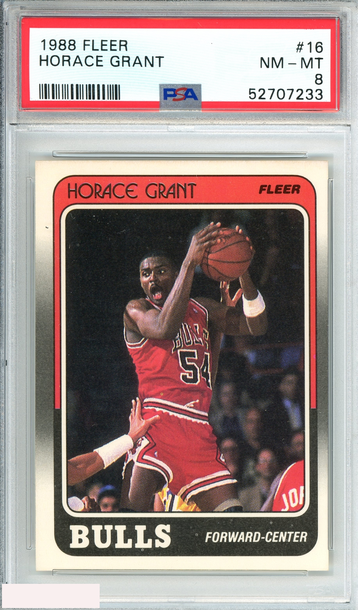 1988 FLEER HORACE GRANT #16 CHICAGO BULLS ROOKIE RC PSA 8 NM-MT