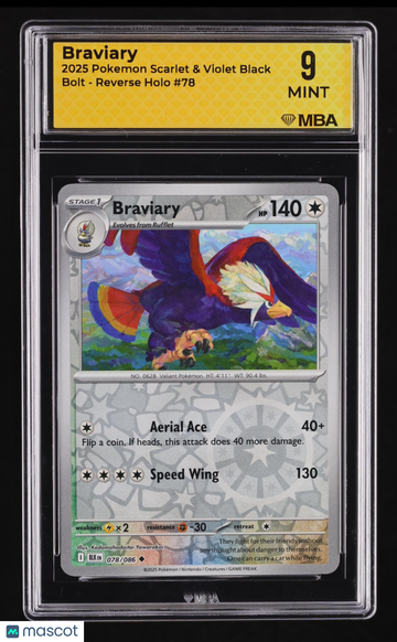 2025 Pokemon Scarlet & Violet Black Bolt Braviary Reverse Holo MBA 9 #78