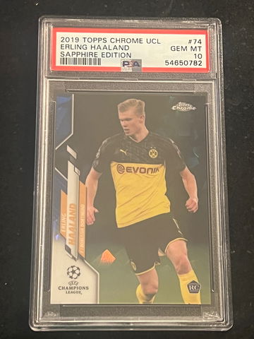 2019-20 Topps Chrome Sapphire Erling Haaland UEFA UCL PSA 10