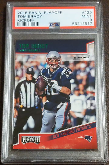 2018 Playoff, Kickoff Green Parallel, #125, Tom Brady, PSA 9