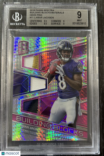 2018 Panini Spectra Building Blocks Materials Neon Pink Lamar Jackson #11 BGS 9