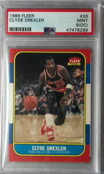 Clyde Drexler Rookie 1986 Fleer #26 - PSA 9 (OC) - Mint
