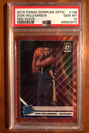2019-20 Panini Donruss Optic Zion Williamson Red Wave Prizm Rated Rookie PSA 10 Gem Mint POP 26
