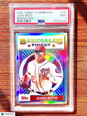 2020 Topps Finest Flashbacks Juan Soto Refractor Print Run of 50 PSA 9