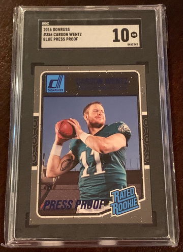 2016 donruss blue press proof carson wentz SGC 10
