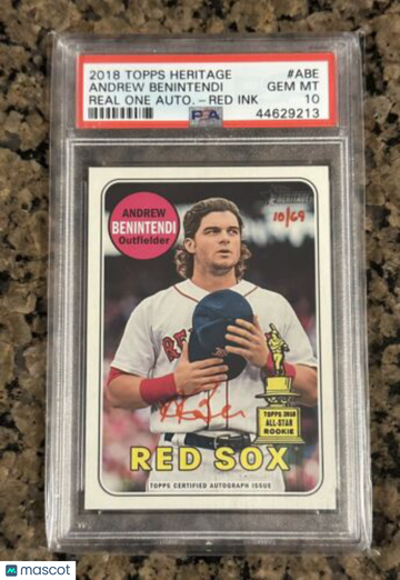 2018 Topps Heritage Andrew Benintendi RED INK Rookie Cup RC AUTO #'d /69 PSA 10