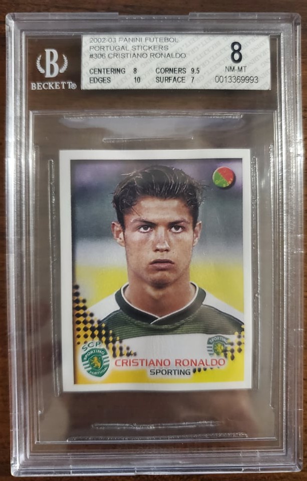2002-03 Futebol Portugal Cristiano Ronaldo #306 RC Sticker - BGS 8