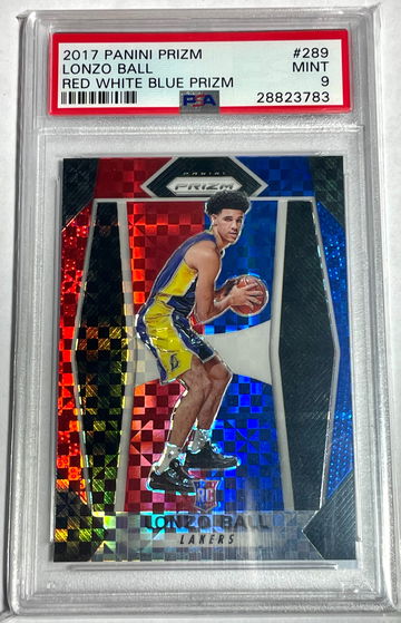 2017-18 Panini Prizm Lonzo Ball Red White & Blue Prizm #289 PSA 9