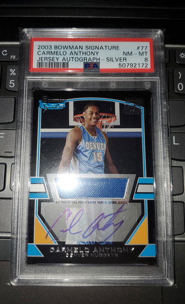 2003 Bowman Signature Carmelo Anthony Jersey Auto 642/1170 PSA 8!