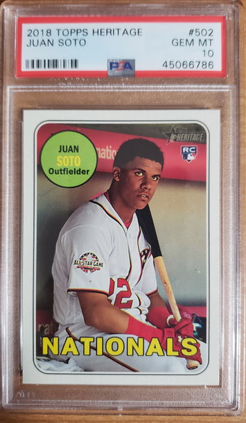 2018 TOPPS HERITAGE HIGH 502 JUAN SOTO PSA 10 RC