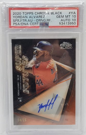 2020 Topps Chrome Black Yordan Alvarez #YA Super Futures Autograph Orange Refractor PSA 10 Auto 10 #14/25