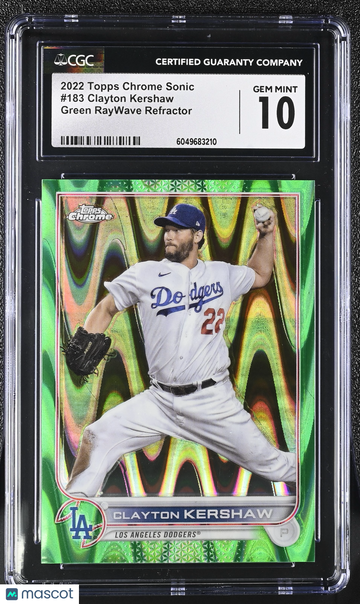 2022 Topps Chrome Sonic Clayton Kershaw #183 Green RayWave Refractor /99 CGC 10