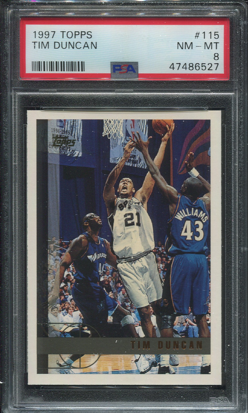 Tim Duncan, PSA 8, 1997 Topps #115 RC Rookie Card HOF