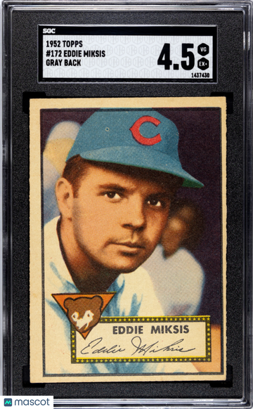 1952 Topps Eddie Miksis GRAY BACK #172 SGC 4.5 VGEX+