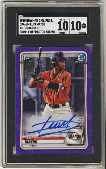 2020 Bowman Chrome Prospect Autographs Purple Refractors #CPALM Luis Matos SGC 10