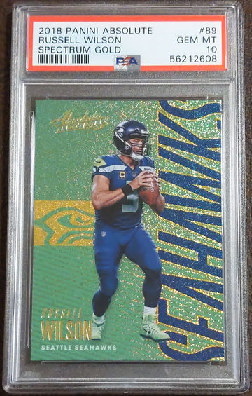 2018 Absolute, Spectrum Gold, #89, Russell Wilson, PSA 10