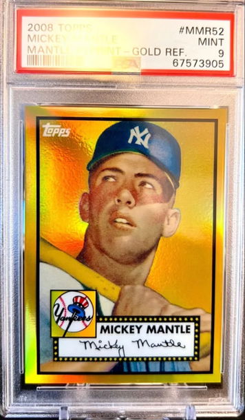 ⭐️ MICKEY MANTLE 2008 TOPPS 1952 GOLD REFRACTOR #MMR52 PSA 9 MINT CARD SSP🔥🔥