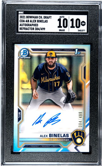 2021 Bowman Chrome Draft Alex Binelas 1st Refractor Auto /499 SGC 10 Brewers Prospect
