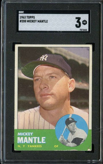 1963 TOPPS #200 MICKEY MANTLE SGC 3 HOF NICELY CENTERED