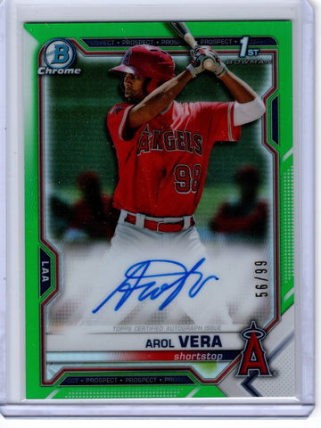 Arol Vera GREEN REFRACTOR AUTO 56/99 2021 Bowman Chrome 1st #CPAAVE Angels 