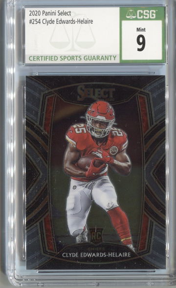 2020 Panini Select Club Level #254 Clyde Edwrads-Helaire Rookie Football Card Graded CSG 9 Mint