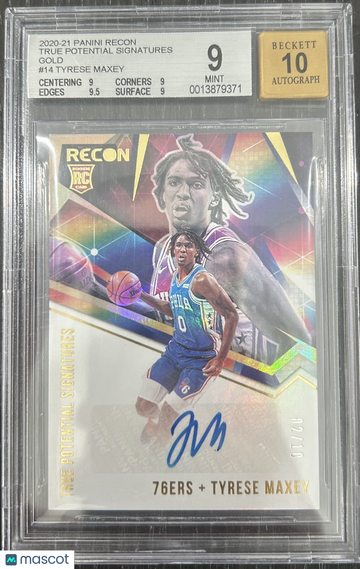 2020 Panini Recon True Potential Signatures Gold Tyrese Maxey #14 BGS 9 Auto 10