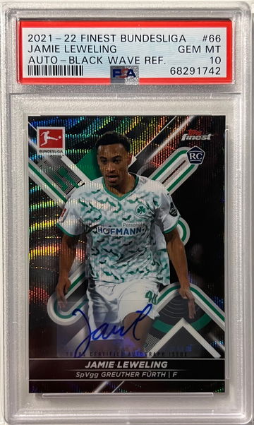 2021-22 Topps Finest Bundesliga Jamie Leweling Auto Black Refractor RC /150 PSA 10