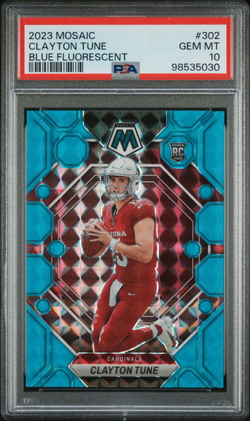 2023 Panini Mosaic Blue Fluorescent Clayton Tune #302 RC /15 PSA 10