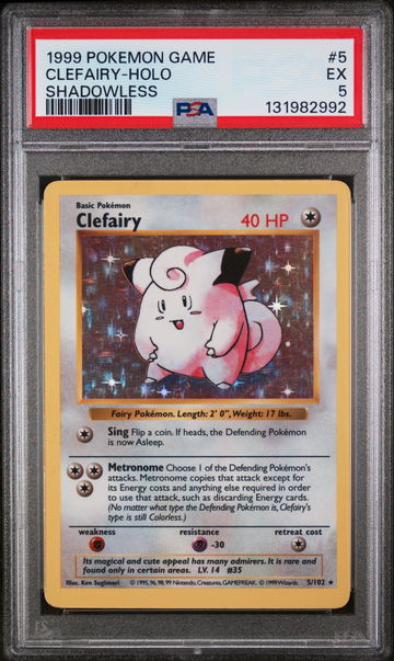 1999 Pokemon Base Set Shadowless Holo Clefairy #5 PSA 5