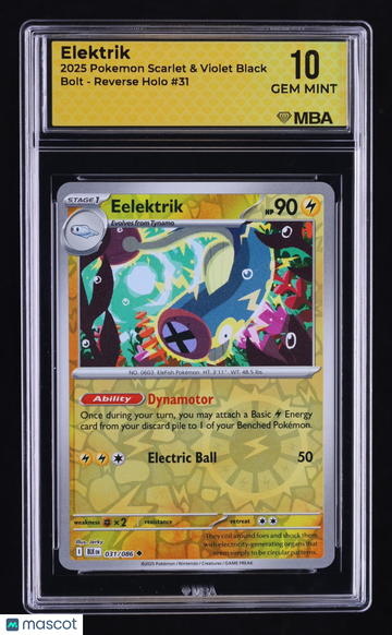 2025 Pokemon Scarlet & Violet Black Bolt Elektrik Reverse Holo MBA 10 #31