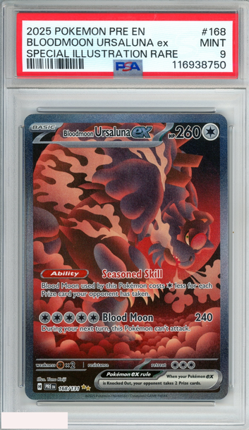 2025 POKEMON PRISMATIC EVOLUTIONS BLOODMOON URSALUNA EX #168 SIR PSA 9 MINT