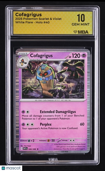 2025 Pokemon Scarlet & Violet White Flare Cofagrigus Holo MBA 10 #40